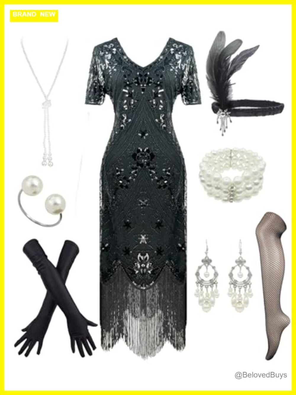 Women's 1920s Plus Size V-Neck Sequin Flapper Dress Set